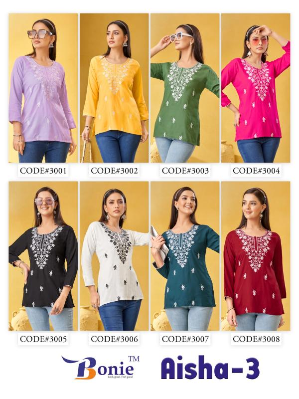 Bonie Aisha Vol 3 Stylish Rayon Lucknowi Ladies Top Collection